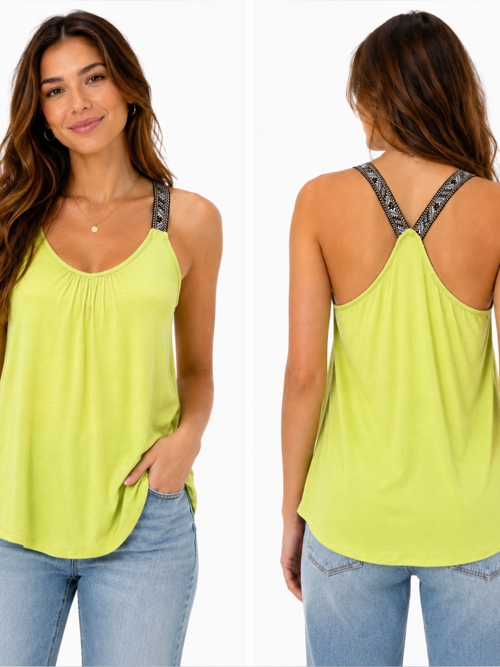 Maurices Large Yellow Flowy Tank Top Geometric Strap Racerback Bohemian